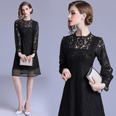 結婚式 黒レースワンピース 披露宴 黒レース ドレス お呼ばれ 膝丈 黒ワンピース レース 結婚式 総レース 袖ありs M L Xl 2xl 通販 Lineポイント最大get Lineショッピング