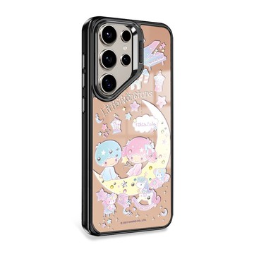 S25/S24/S23 軍規防摔合金框隱形立架鏡面彩鑽殼-星月雙子星-黑框