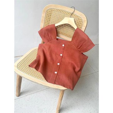 (免運)瑰夏 法式復古風宮廷泡泡袖亞麻背心上衣 前胸有內襯減齡百搭舒爽