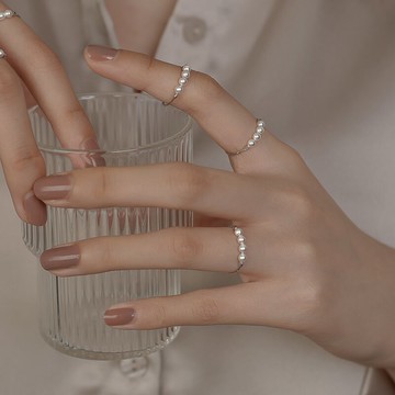 925純銀珍珠戒指女夏天可調節食指戒簡約ins關節戒轉運珠開口尾戒