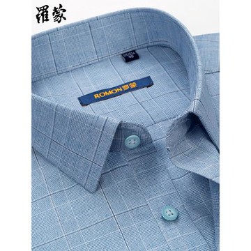 羅蒙格子襯衣男長袖商務免燙休閑修身爸爸裝2025秋季新款藍灰襯衫