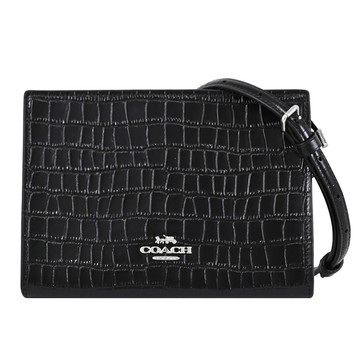 COACH CAT22 浮雕馬車LOGO鱷魚壓紋迷你斜背包/晚宴包.黑