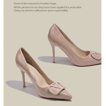 918-192A  氣質百搭V扣尖頭細跟高跟鞋女2024年新款漆皮 9CM