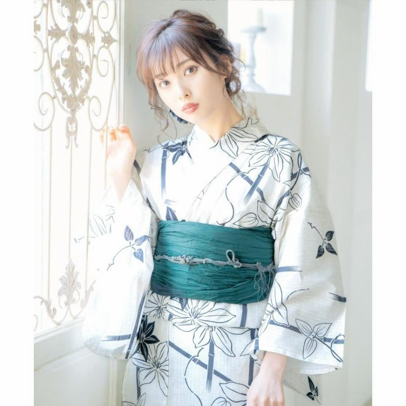 誠実 涼風 灰青に美し鉄線花☆高級 大人ゆかた 浴衣☆新品 浴衣セット