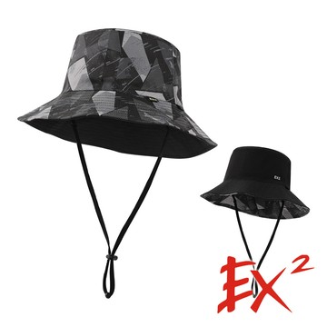 【EX2德國】雙面漁夫帽『幾何黑』367172 戶外 露營 登山 健行 休閒 時尚 出國 旅遊 漁夫帽