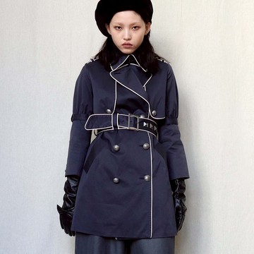 南瓜Vintage。AULA AILA 海軍藍 卯丁 雙排釦 風衣 外套
