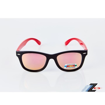 Z-POLS 兒童專用帥氣黑紅版型設計彈性材質 Polarized寶麗來電鍍紅REVO偏光太陽眼鏡(抗紫外線UV400)