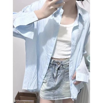【吉野姐姐】S-5XL 大尺碼襯衫 吹吹海風🌊韓版寬鬆百搭肌理感長袖襯衫外套女 簡約純色小清新襯衣 夏季薄款防曬外套
