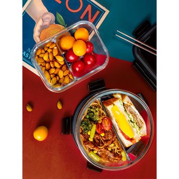 玻璃保鮮盒可微波爐加熱飯盒耐熱長方形學生便當盒圓形帶蓋餐盒