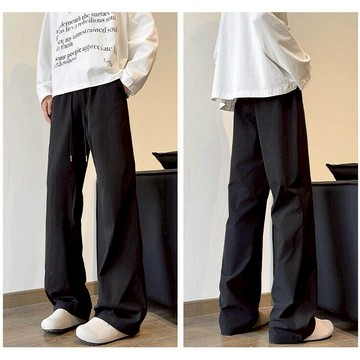 日系 vibe寬松休閒 褲男 冰絲微喇褲 薄款墜感闊腿拖地 Summer Breeze 大尺碼 薄長褲M~5XL闊腿男褲