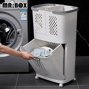 【Mr.box】日式附輪分離式髒衣籃(附無痕掛勾*2個)