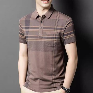 [巴黎精品] POLO衫短袖T恤-格子棉質透氣排汗男上衣4色v1bf20