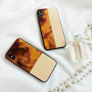 適用於多裝置的玻璃智慧型手機外殼 [玳瑁色 x 米色] 指甲式 iPhone 安卓 JI18U