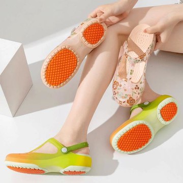 VEBLEN漸變色洞洞鞋女2025新款夏天防滑度假軟底果凍外穿沙灘涼鞋