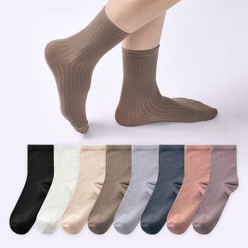 日系沁涼中筒襪 女長筒坑條襪 台灣製女襪涼感襪【ONEDER 旺達】