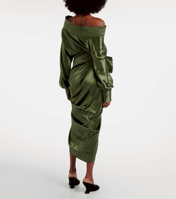 Dries Van Noten Gathered silk-blend satin midi skirt