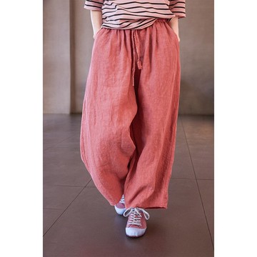 柔霧粉亞麻透氣九分褲
