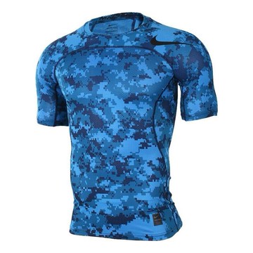 Men's Nike Camouflage Logo Slim Fit Sports Short Sleeve Blue T-Shirt