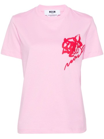 MSGM - logo-print cotton T-shirt - women - Cotton - XXS - Pink