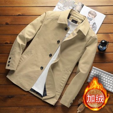 春秋季翻領純棉商務休閑夾克外套中青年人男裝純色上衣褂子茄克衫