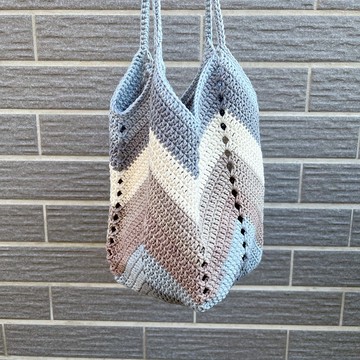 手工編織/幾何段染方底提袋 手提袋 雜物袋 散步提袋