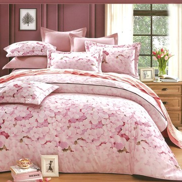 雙人加大床罩 / 七件式 / 40支精梳棉 / 嫣紅花影 台灣製