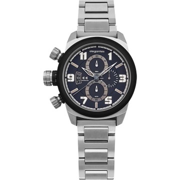 elegantsis Army 叢林戰鬥強悍三眼計時錶 新年開運 送禮推薦-深藍x銀/42mm