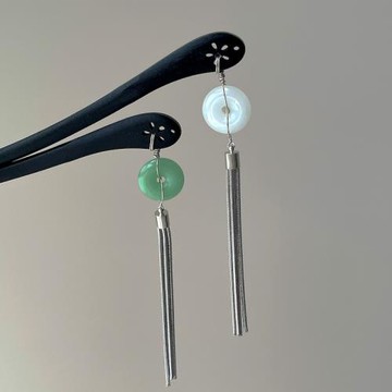 玉面機械姬 新中式平安扣發簪仿玉石黑檀木鈦鋼流蘇古典發飾流蘇