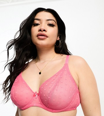 Ivory Rose Curve high apex sheer heart mesh bra in pink