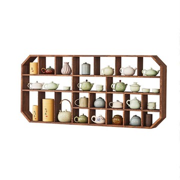 茶架 壁掛茶架 茶具收納架 杯架 新博古架新中式實木掛墻多寶閣茶架客廳現代展示架現代多層茶具架