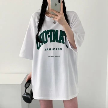 Vuja de 純棉 t恤 短袖上衣女 英文印花 T恤 韓國上衣 oversize T恤 寬鬆上衣 ins風 潮流衣服