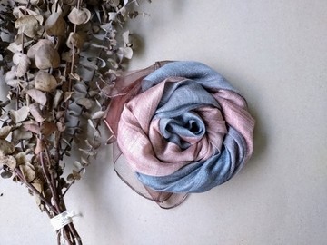 知染生活-天然植物染竹節絲棉圍巾/咖啡藍海