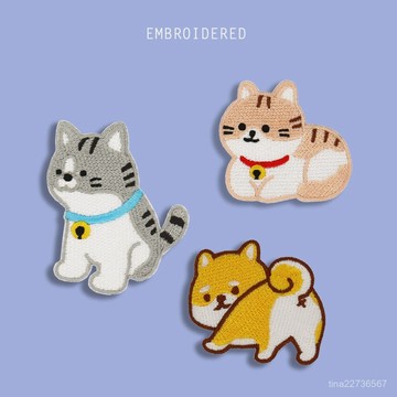 新品特惠-趣味貓咪情侶刺繡自粘布貼 創意小狗寵物卡通手帳本手機補丁布貼 O7DB