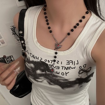 【台灣公司 可打統編】免運 朋克風復古翅膀蛇形愛心串珠項鏈長項鏈鎖骨鏈亞比高級感y2k飾品 可開發票 全館五折 工廠現貨直銷 新品特價 z9211