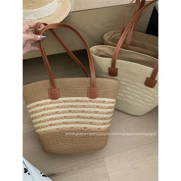 蝸牛爬爬法式田園風ins草包女夏大容量單肩包海邊沙灘編織水桶包