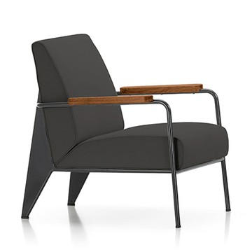Fauteuil de Salon 休閒扶手椅（胡桃木扶手、深灰布料座面、深黑椅腳）