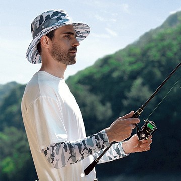 戶外迷彩運動涼感冰絲透氣防曬袖套UPF50+ 灰鰭風暴 L