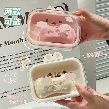 新品熱銷✨ 浴室置物架 肥皂盒 浴室 肥皂盒瀝水可愛帶蓋雙層香皂盒學生宿舍家用衛生間卡通浴室置物架