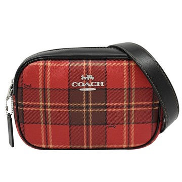COACH CC146 JAMIE 馬車LOGO格紋斜背相機包.紅/黑