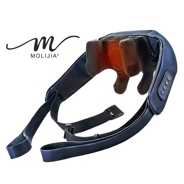 【MOLIJIA 魔力家】M637 無線免手持-充電式肩頸按摩帶-黑曜藍