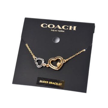 COACH 金銀雙線愛心可調式手鍊-金色