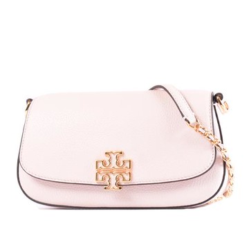 TORY BURCH BRITTEN 金屬縷空荔枝紋翻蓋磁釦雙背帶肩背/斜背二用包-嫩粉