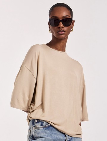 Aria Ruched Tee in Taupe - MicroModal Ninety Percent