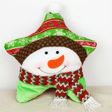 摩達客 超萌聖誕快樂抱枕靠枕  35 x 33 x 10cm  圍巾雪人 綠色
