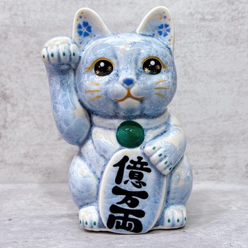 【瑞氣千祥】日本清水燒招財貓 | 花結晶 銀藤 億万両 右