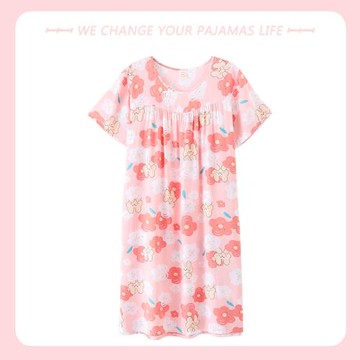 高級感媽媽睡衣女夏季短袖睡裙夏天薄款純棉中老年棉綢家居服裙子