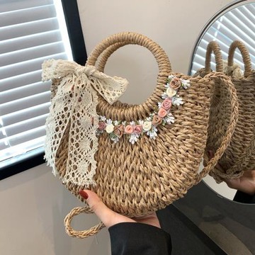 法式草編包女2025夏季新款網紅斜挎包草包編織菜籃子手提包沙灘包