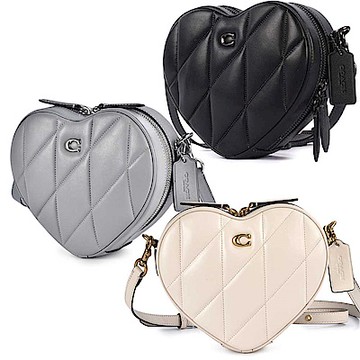 COACH HEART 絎縫Nappa皮革愛心造型斜背包-多色任選