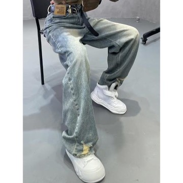 時尚復古直筒加厚牛仔褲女潮ins胖mm秋冬洋氣高腰寬松顯瘦闊腿褲