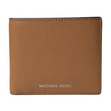 MICHAEL KORS-金字LOGO荔枝皮革對開多卡短夾(駝色)